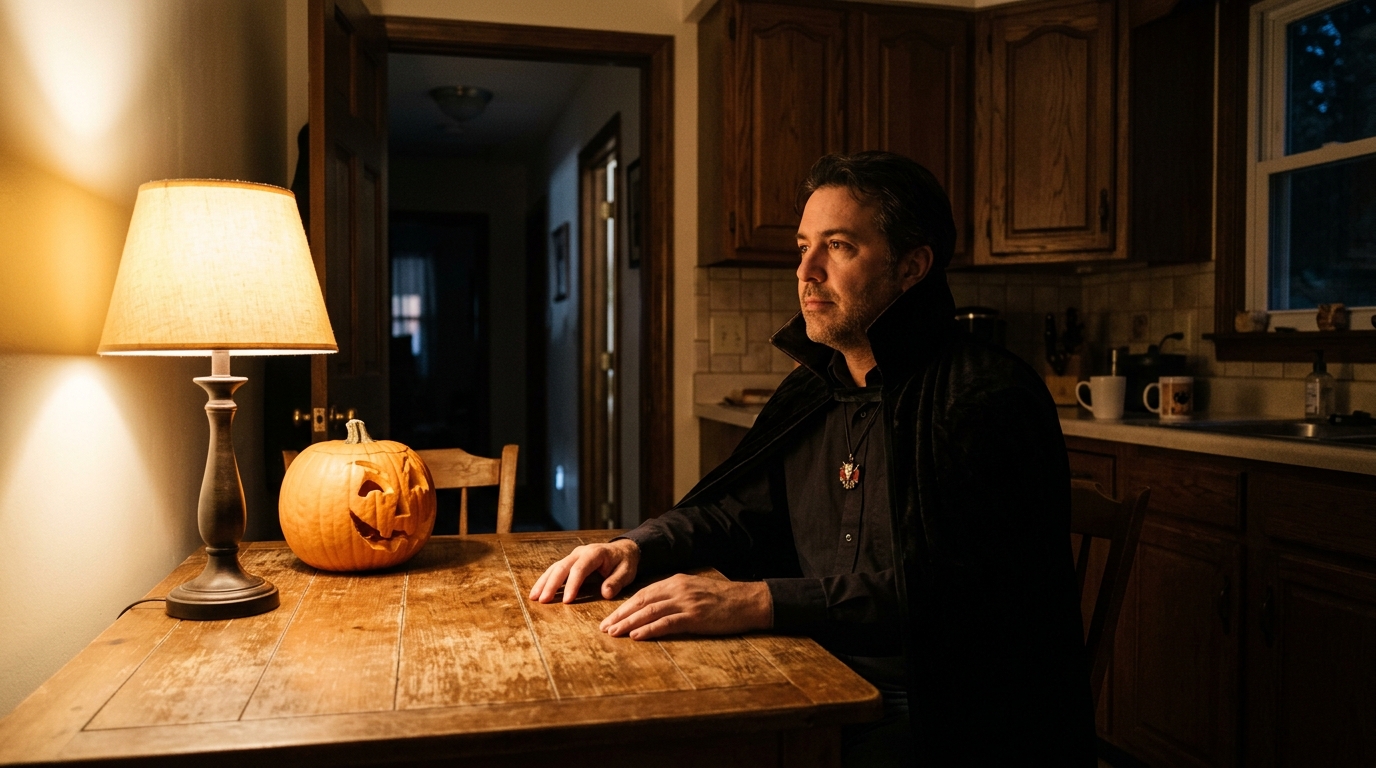 AI Halloween portrait using one visible household light source