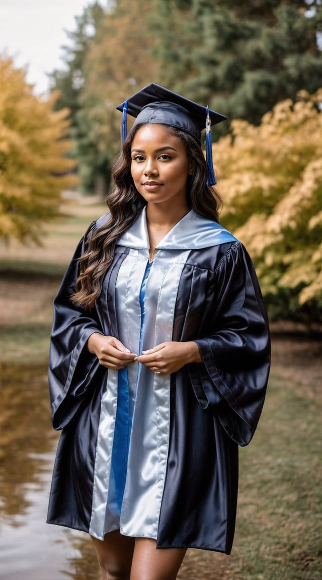 Graduate woman, academic regalia, celebrating achievement and mentorship.