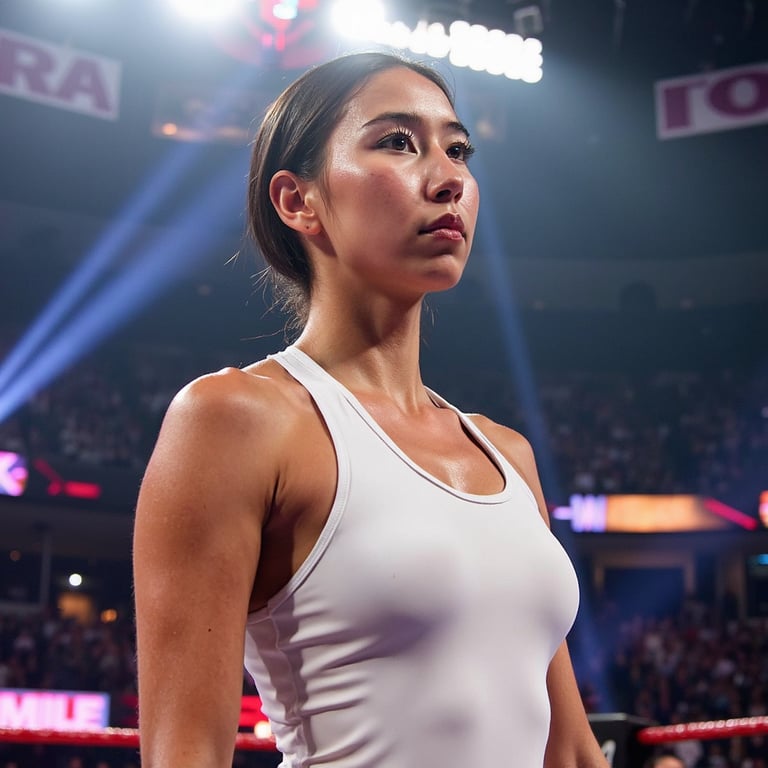 A WWE Royal Rumble tight head-and-shoulders portrait of a female wrestler (late 