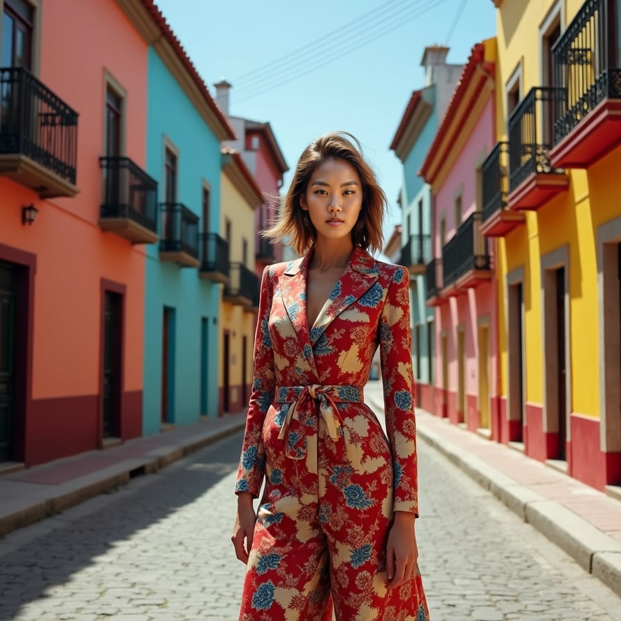 Dynamic urban explorer, bustling streets, graffiti art walls, and streetlights.