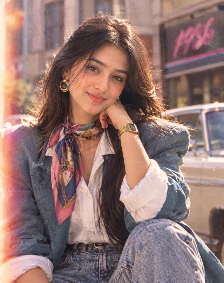Transform my appearance into an authentic 1980s version of myself while keeping 