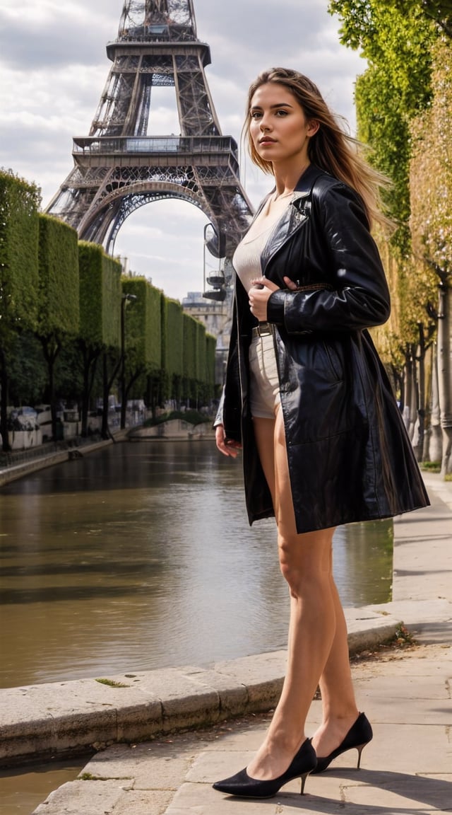 Elegant woman in Paris, cultural charm, iconic landmarks.