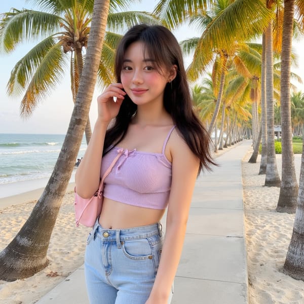A dreamy portrait of a woman surrounded by pastel-colored backgrounds (peach, lavender, and baby blue). Soft focus, glowing skin, and delicate styling for a sweet, feminine Instagram feed.