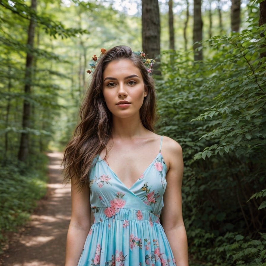 Energetic tropical adventurer, rainforest backdrop, lush greenery, and waterfalls.