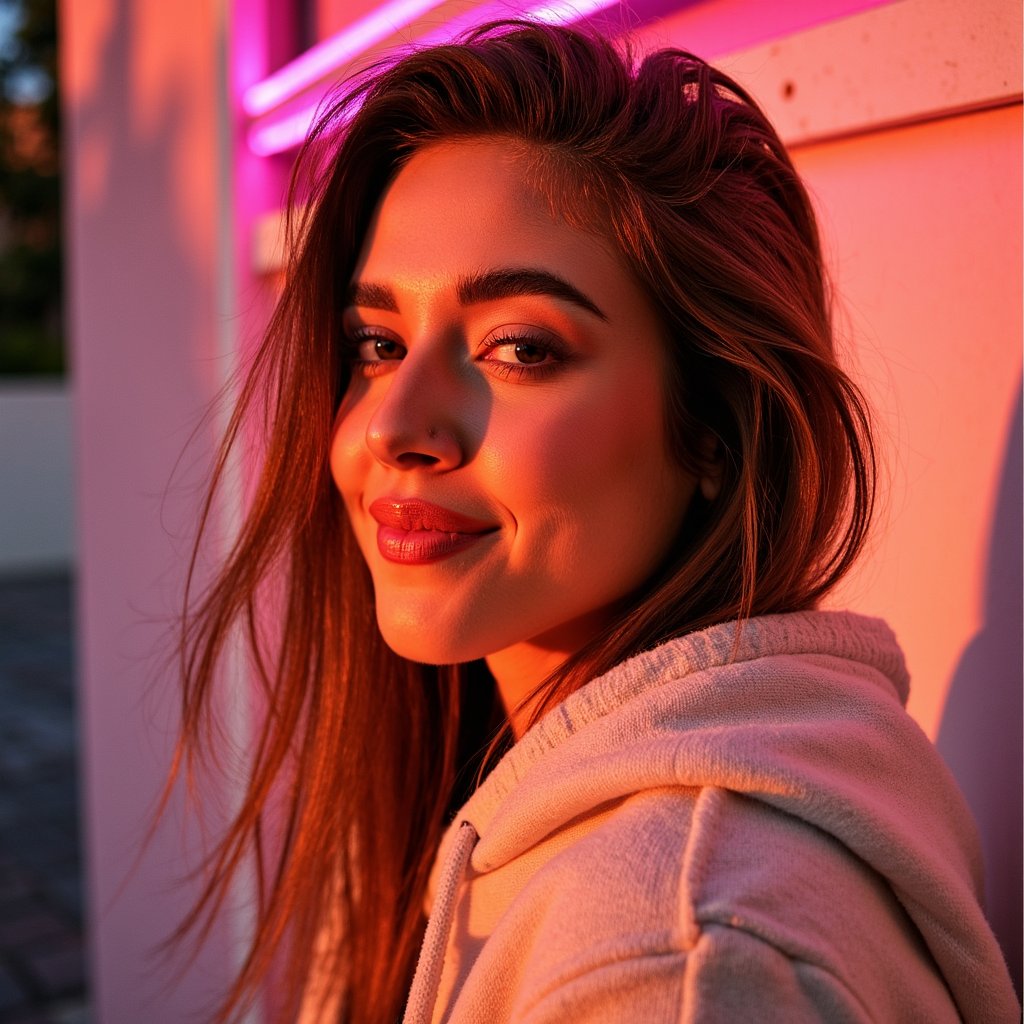 Close-up headshot of a singer-songwriter with tousled hair, casual hoodie, faint smile, soft sunset lighting — quiet and personal like Ed Sheeran’s Play tour