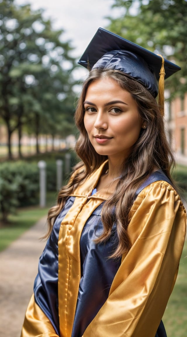 Graduate woman, academic regalia, celebrating achievement and mentorship.