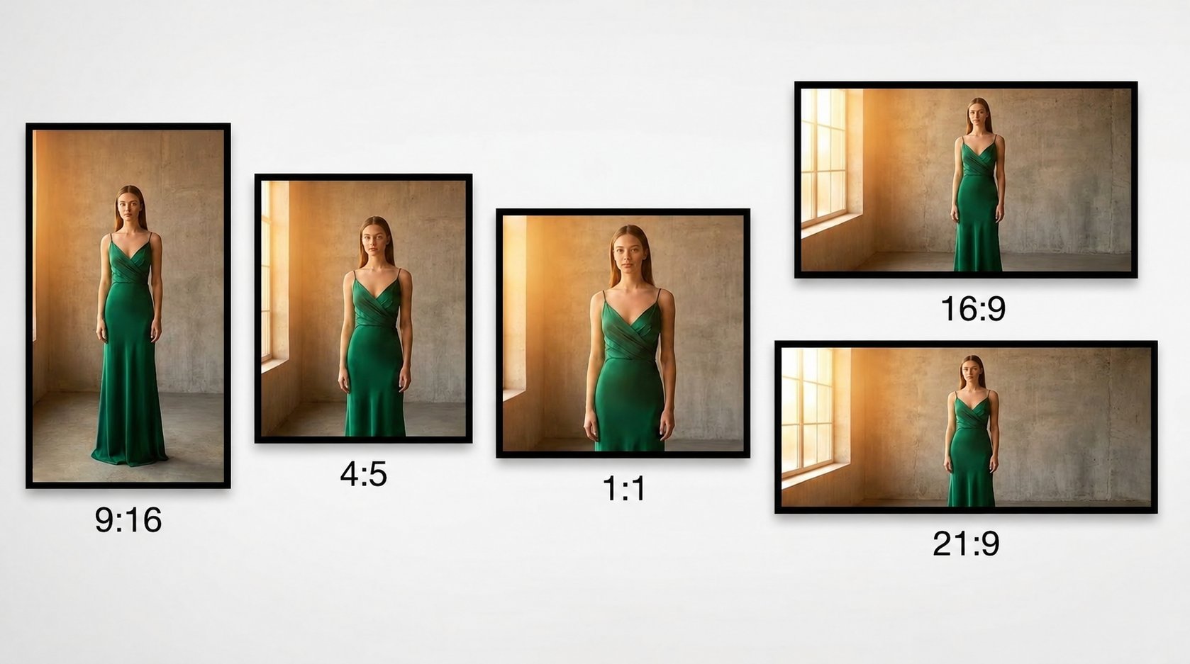 A 5:2 wide strip showing the five frames