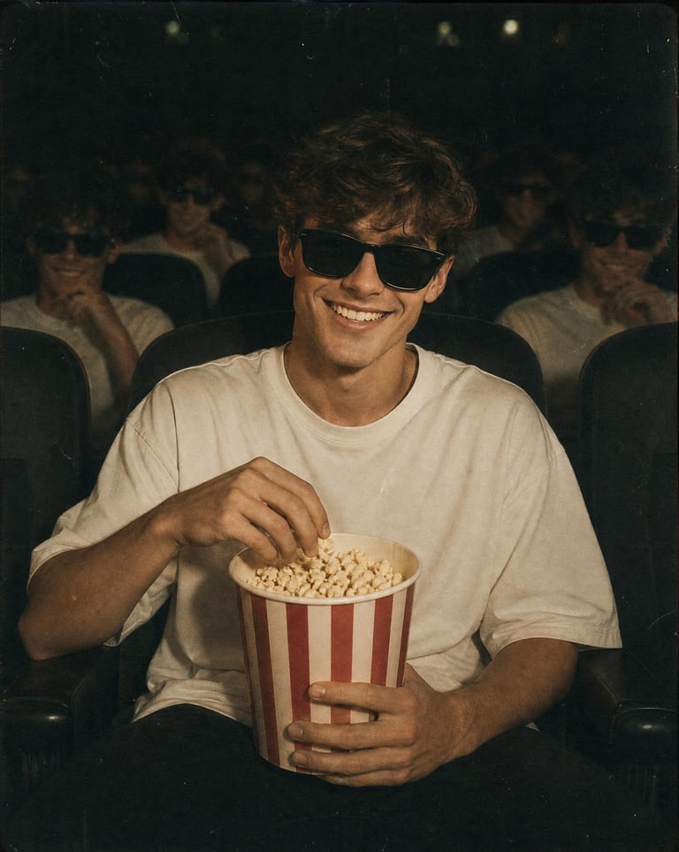 Using my uploaded photo as the main subject, create a cinematic, retro film-styl