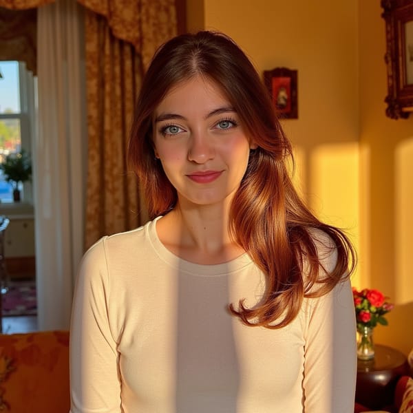 woman in soft autumn outfit, surrounded by warm golden light and seasonal tones, calm and joyful Thanksgiving ambiance with hints of a home setting and fall elements, HDR, high resolution, highly detailed