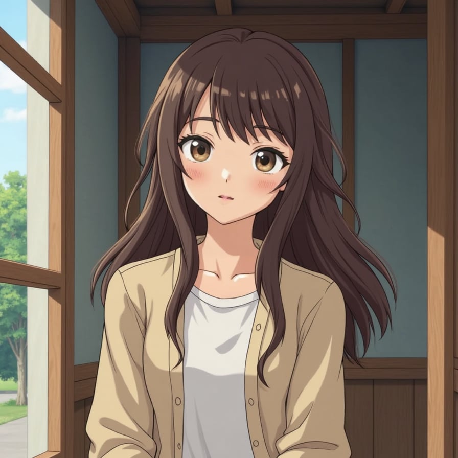 A woman depicted precisely as a character from one of Studio Ghibli's famous scenes, perfectly replicating the original animation style, mood, and details.