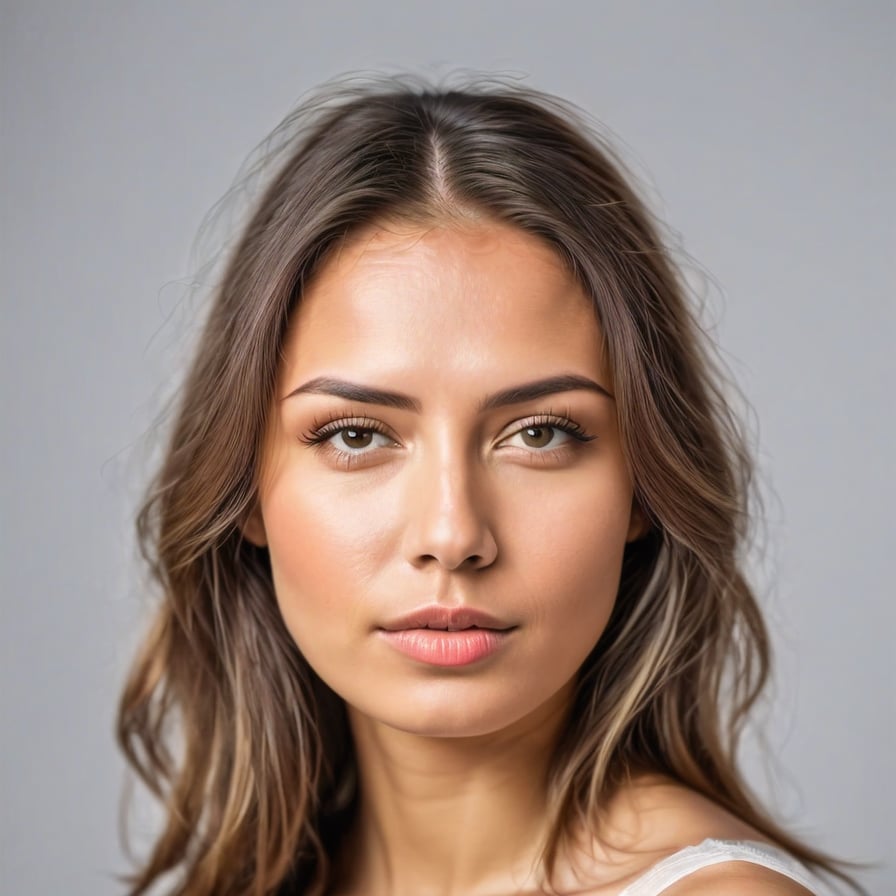 Woman in evening gown, dramatic lighting, sunset cityscape backdrop.