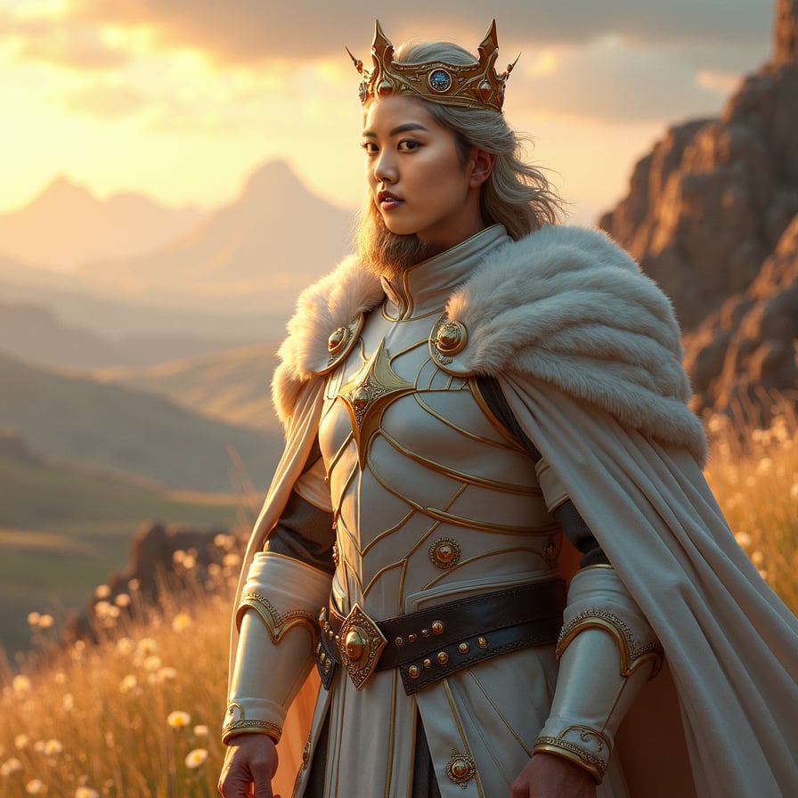 Female paladin, white armor, detailed, magical backdrop.