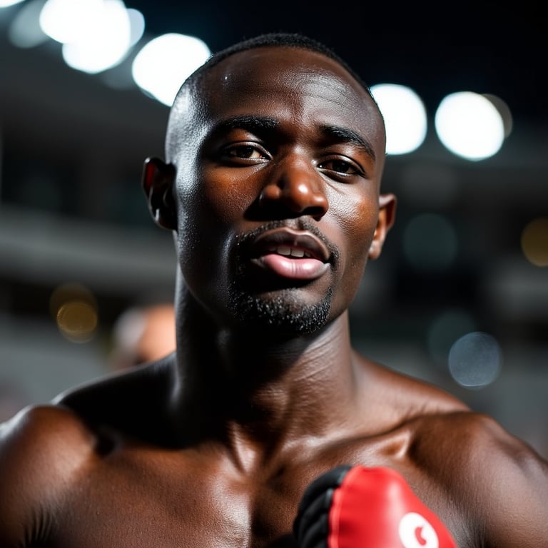Close-up portrait of a male sprinter with clenched jaw and racing gloves on, und