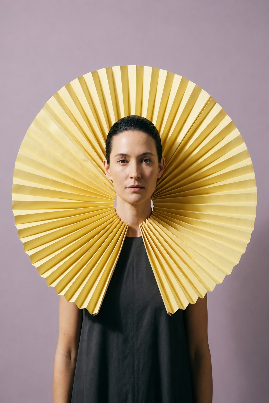 The same portrait with a large diffused light, softening the fold and background
shadows