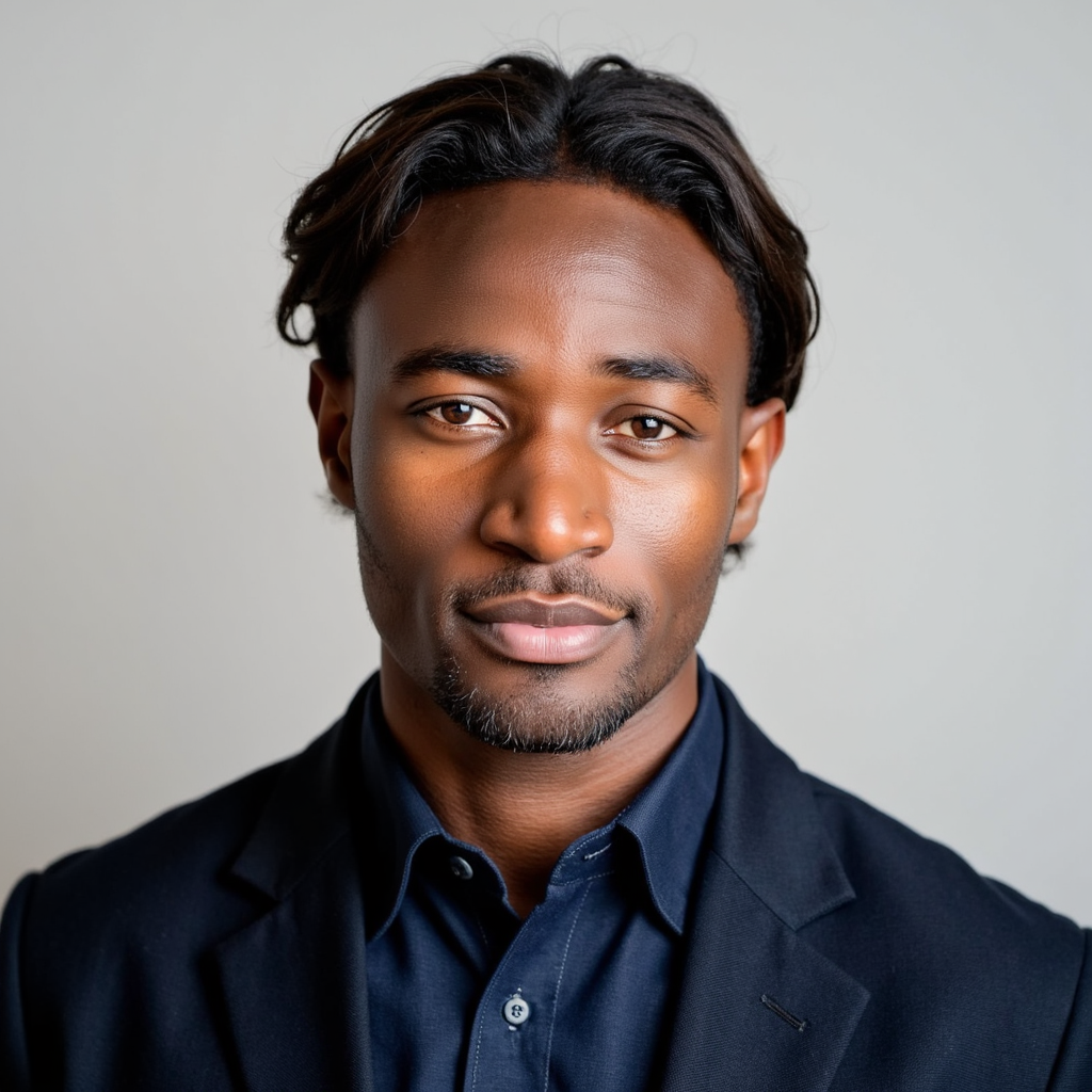 A highly realistic, highly detailed HDR passport photo of a man in his late 20s.