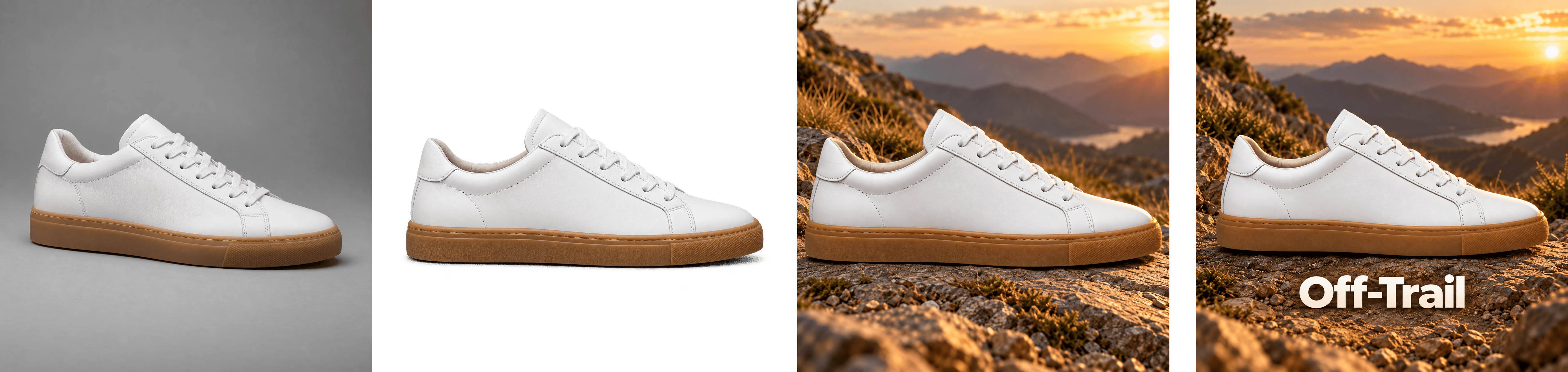 Product campaign built from one shoe photograph across four scenes
