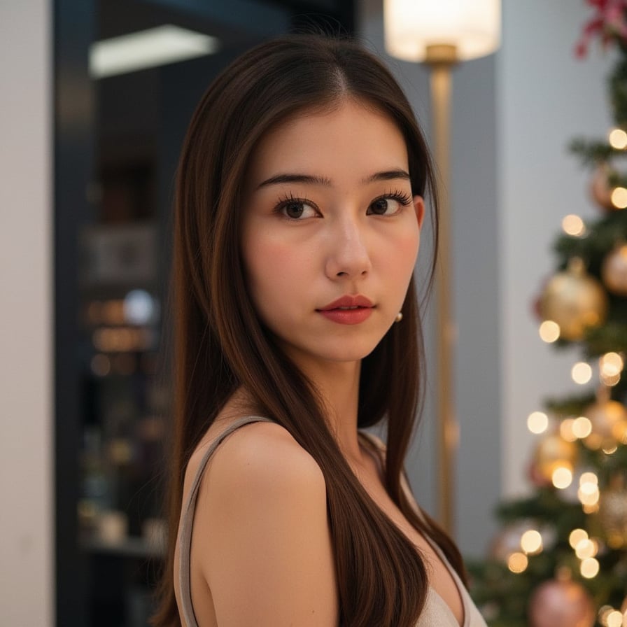 Highly realistic, HDR AI-generated New Year headshot, professional chest-up framing. The subject looks confident, welcoming, and celebratory. Wearing elegant, clean attire suitable for hosting or event settings. Hair well-groomed, makeup subtle and refined. Background includes tasteful festive lighting and subtle New Year celebration elements, softly blurred to maintain professionalism. Even, flattering lighting with natural skin detail. Ultra high resolution, professional New Year headshot ideal for event visuals and announcements.