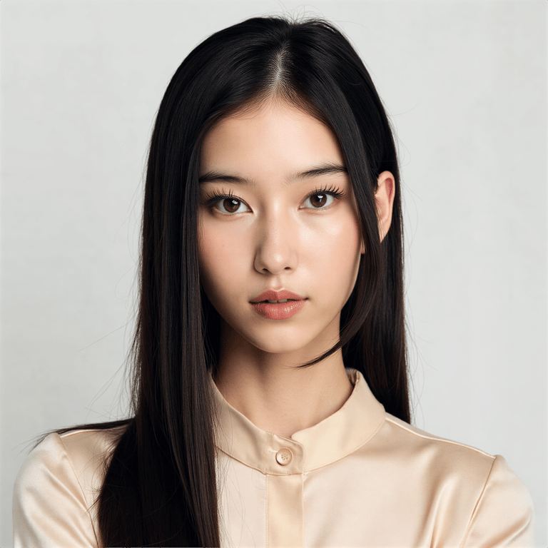 A highly detailed, highly realistic HDR passport-style portrait of a woman in he