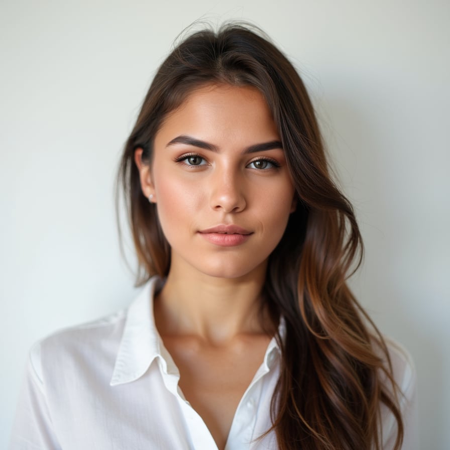 A passport-size photo of a person with a neutral expression, facing forward, looking directly at the camera. The background is plain white, the lighting is even, with no shadows. The subject is wearing a neat shirt, no headgear, and no glasses, adhering to standard passport photo guidelines