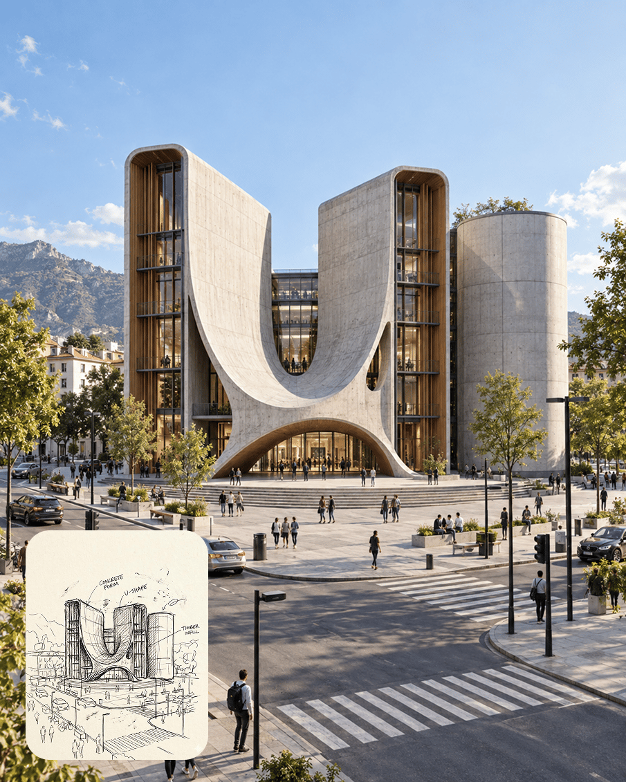 Architecture sketch to realistic
place