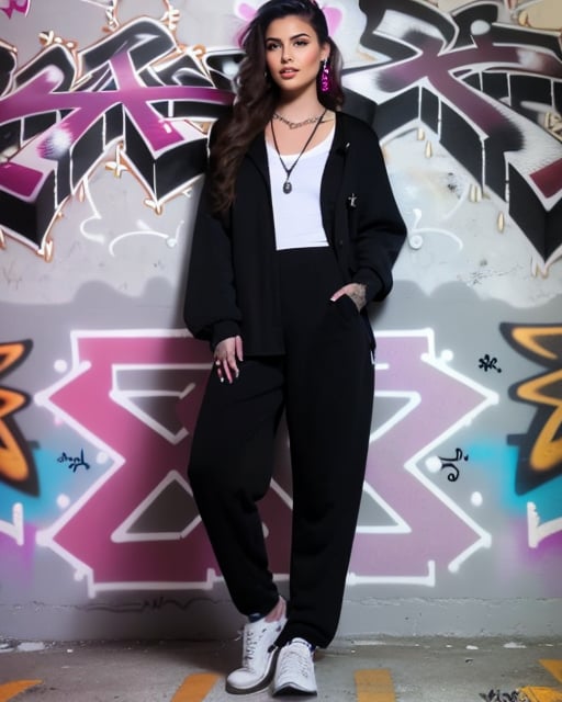 Punk style woman, graffiti alley, intricate details, noir vibe.