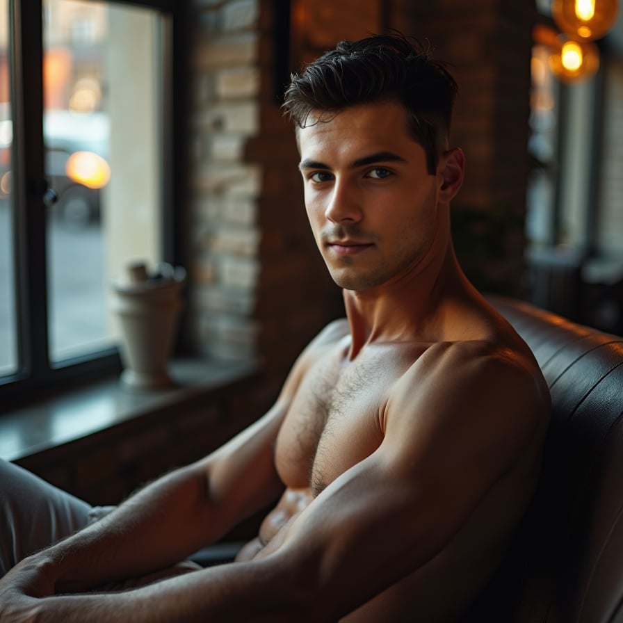 man optimized for profile use. The setting is subtle and elegant, with sophisticated lighting and styling. His expression is confident and approachable, making it audience-ready and visually polished