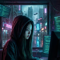 Create cyberpunk AI images with neon cityscapes, futuristic tech, dark fashion, and high-energy sci-fi visuals.