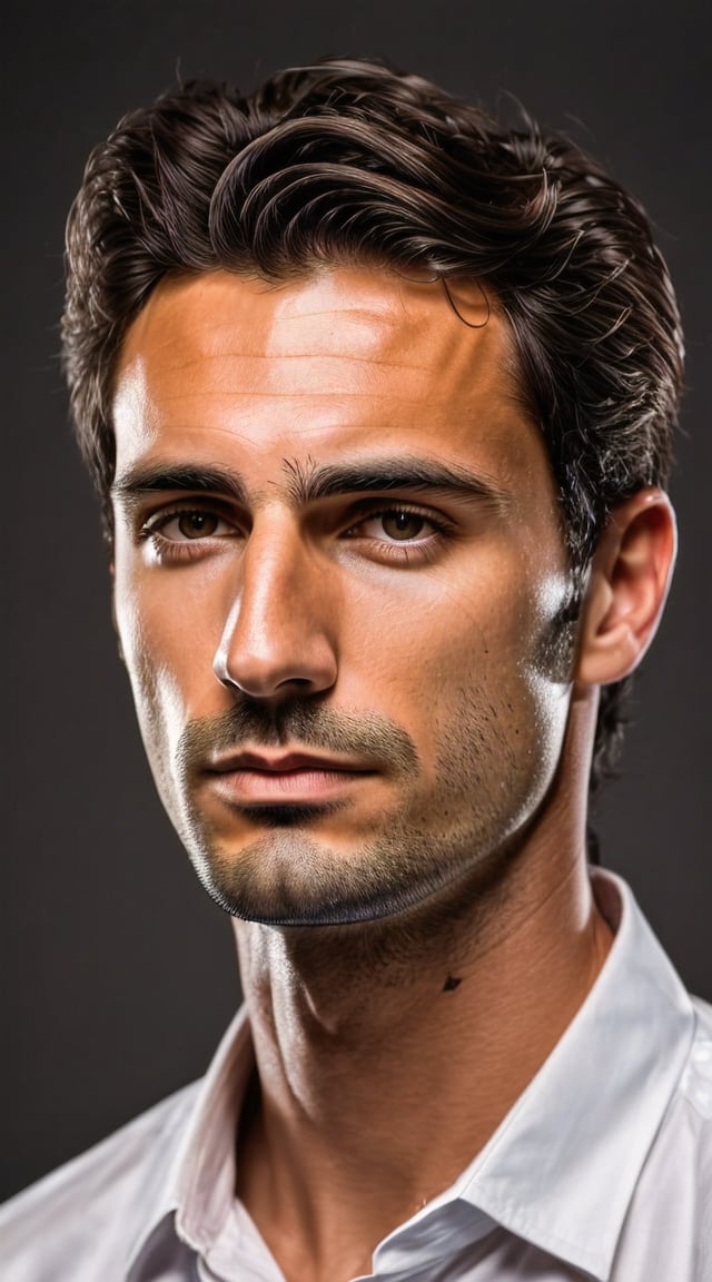 Man in suit, cinematic close-up, moody composition, professional.