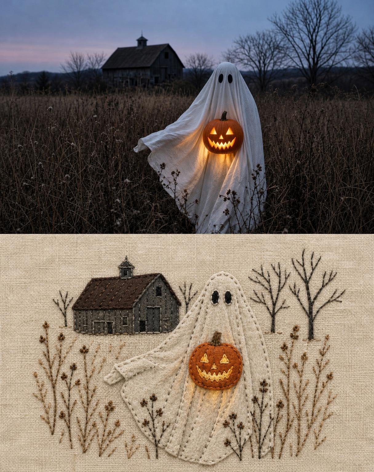 Transform the uploaded reference photograph into a premium, handcrafted embroide
