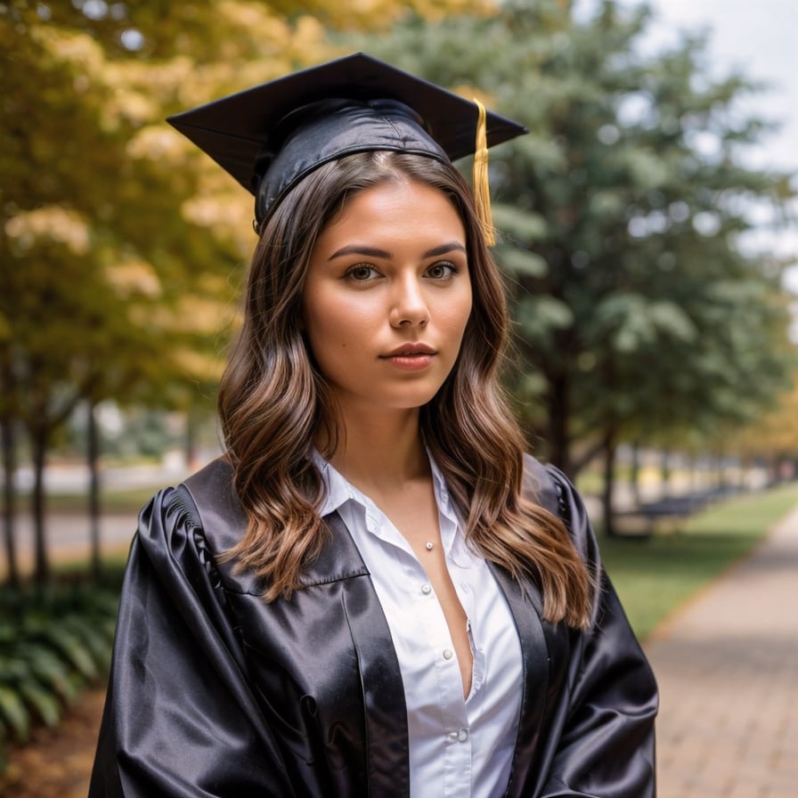 Graduate woman, academic regalia, celebrating achievement and mentorship.