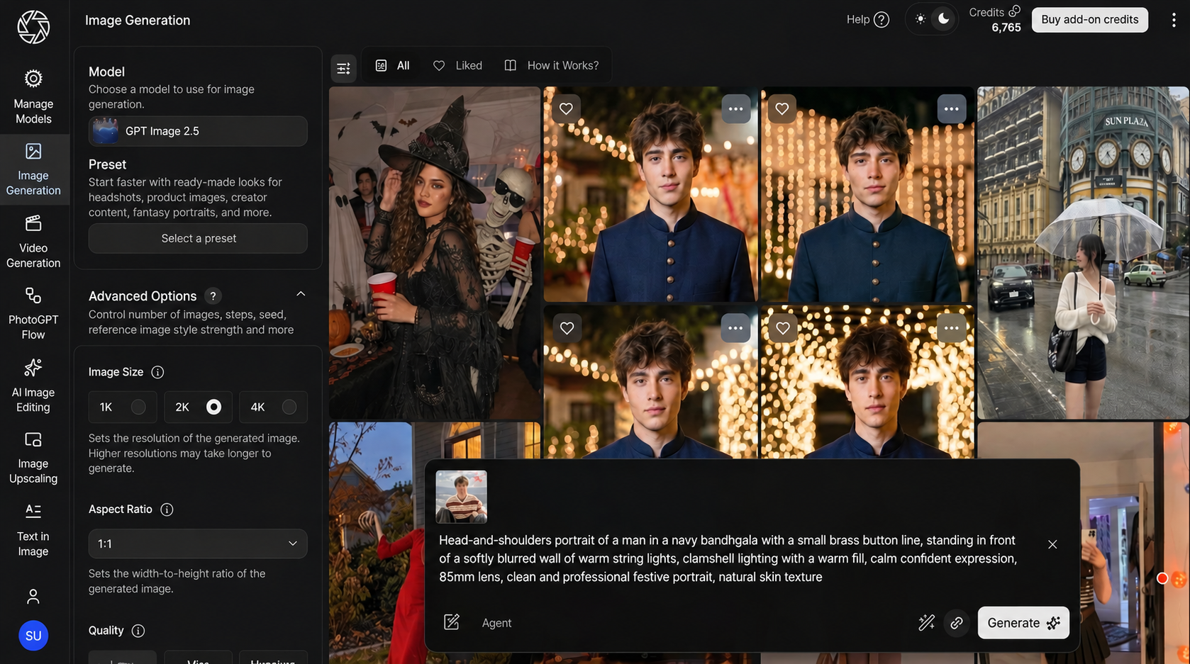 PhotoGPT image generation interface with a reference photo