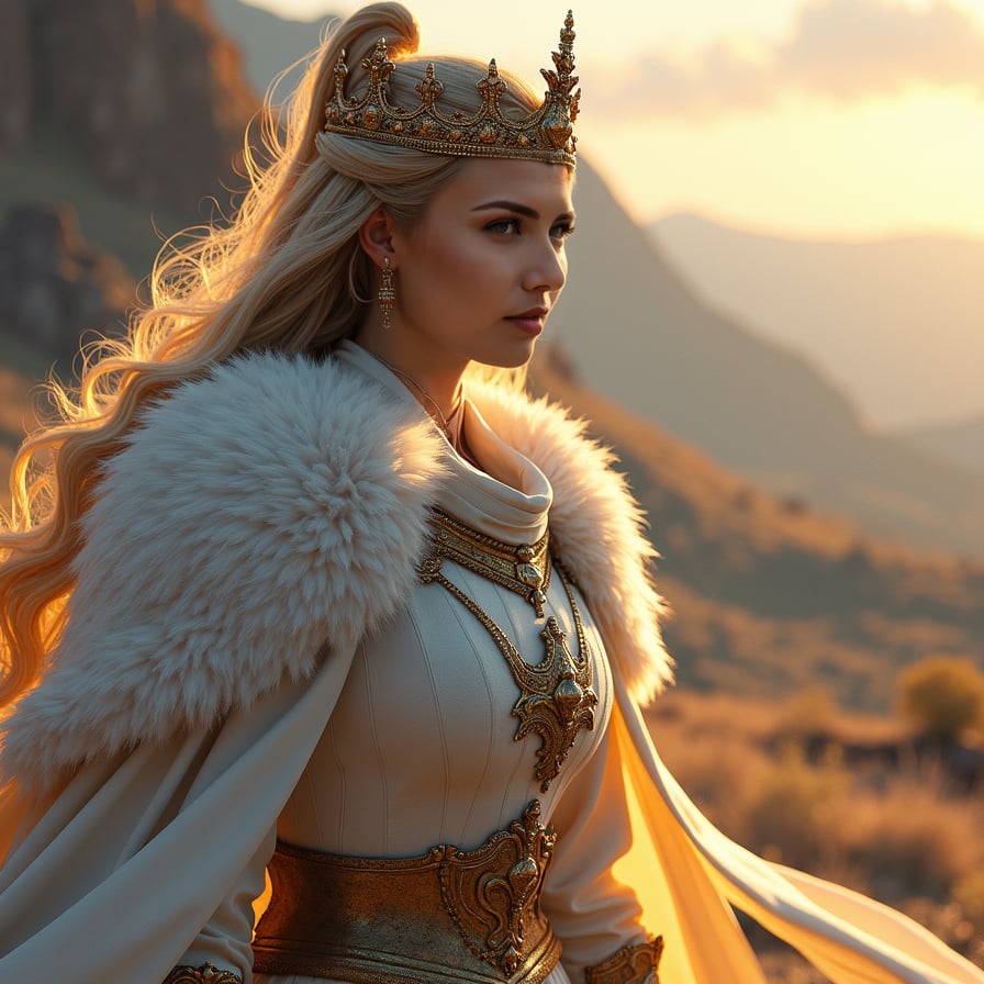 Female paladin, white armor, detailed, magical backdrop.