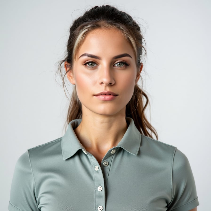 A passport-size photo of a sportsperson wearing a plain polo shirt, with a neutral expression. The background is plain and white, and the subject is well-groomed and centered, looking directly at the camera