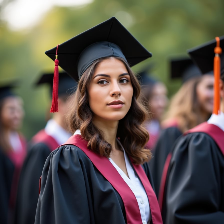 Graduate woman, academic regalia, celebrating achievement and mentorship.