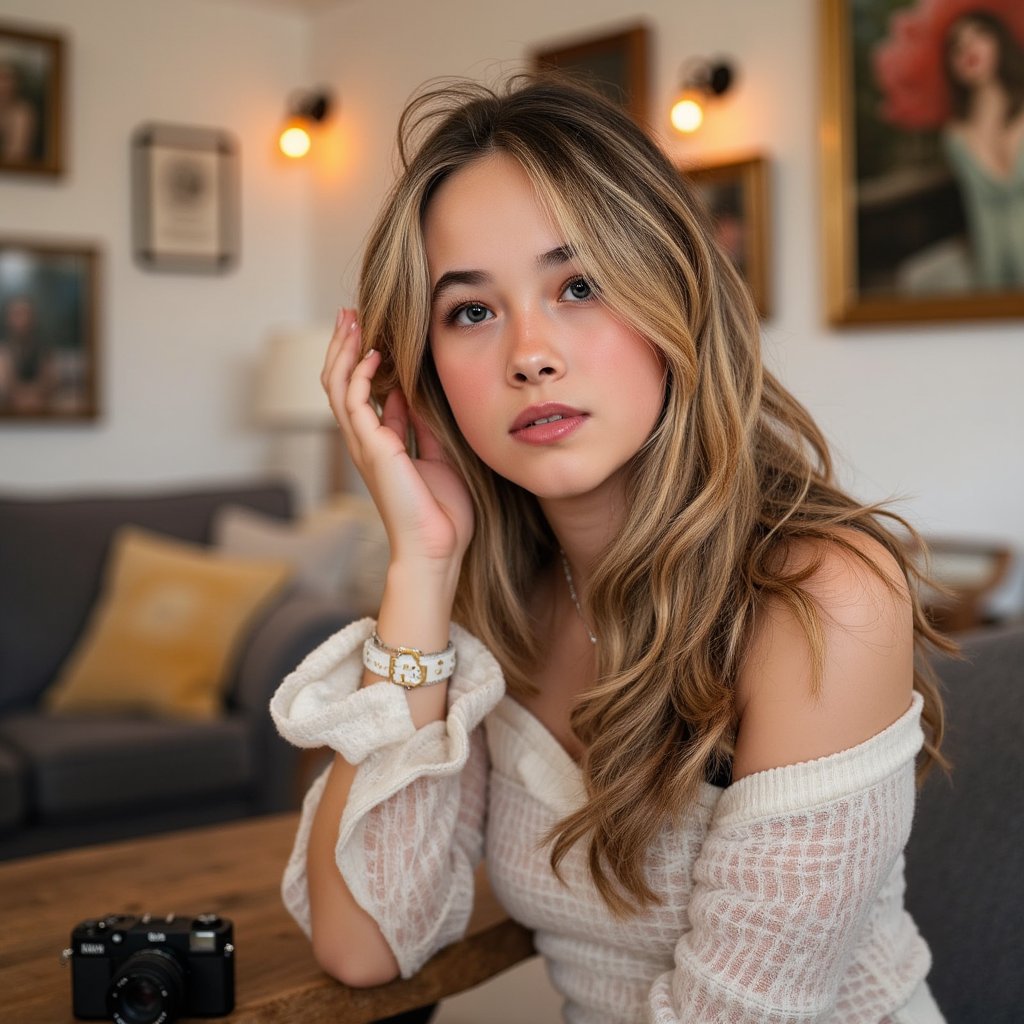 Stylized headshot of a photographer in action, mid-click with camera raised, blurred background, focus on intent gaze and posture, celebrating World Photography Day