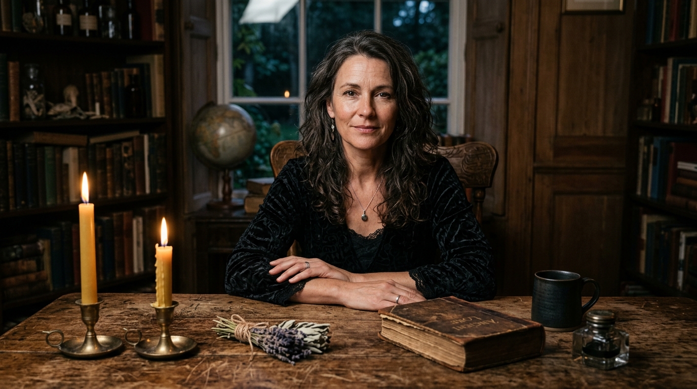 Realistic candlelit witch Halloween photoshoot portrait