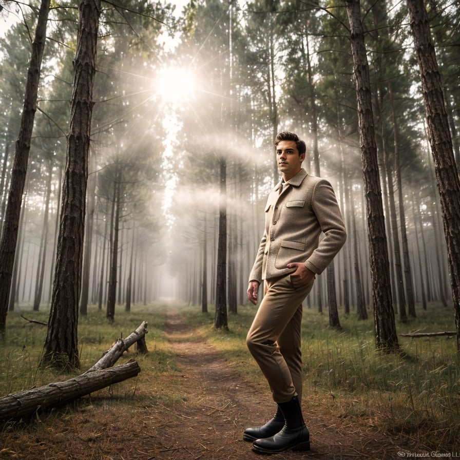 Dreamy twilight wanderer, pastel skies, and soft glowing horizon.