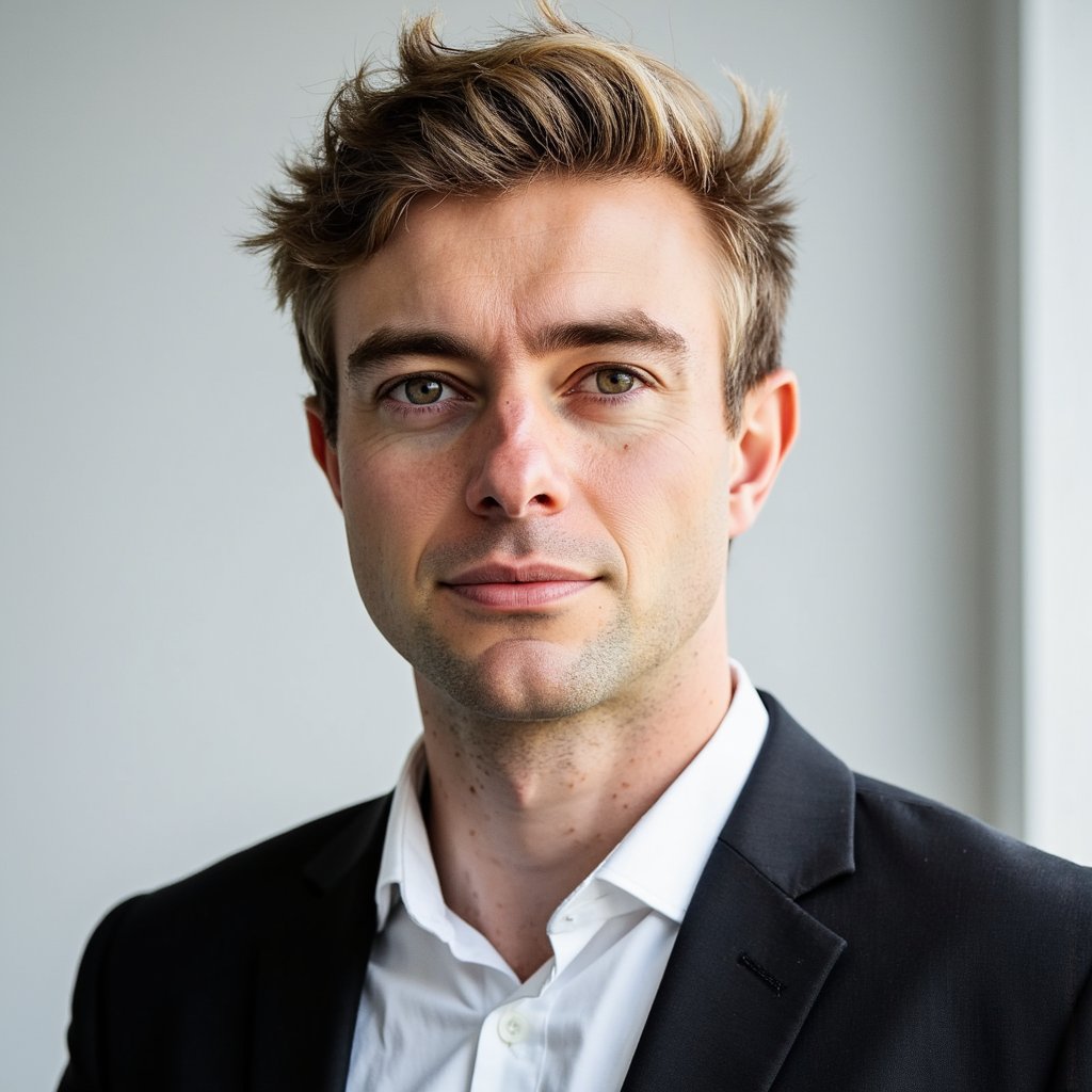 A highly detailed passport photo of a man in his mid-40s, captured in a classic headshot style with a professional black suit and a white dress shirt. His hair is short, graying at the temples, and he has a neatly trimmed beard. The background is a muted white with a slight gradient, keeping it clean and professional. The lighting comes from the right side, casting soft, natural shadows on the left side of his face, adding depth to the image. The camera is set at eye level, capturing a straightforward shot with the subject facing directly towards the camera. His expression is neutral but confident. The fabric of his suit is highly detailed, and the lighting brings out subtle textures in his shirt and beard. The shot is HDR to capture the depth and details of his face, attire, and lighting effects.