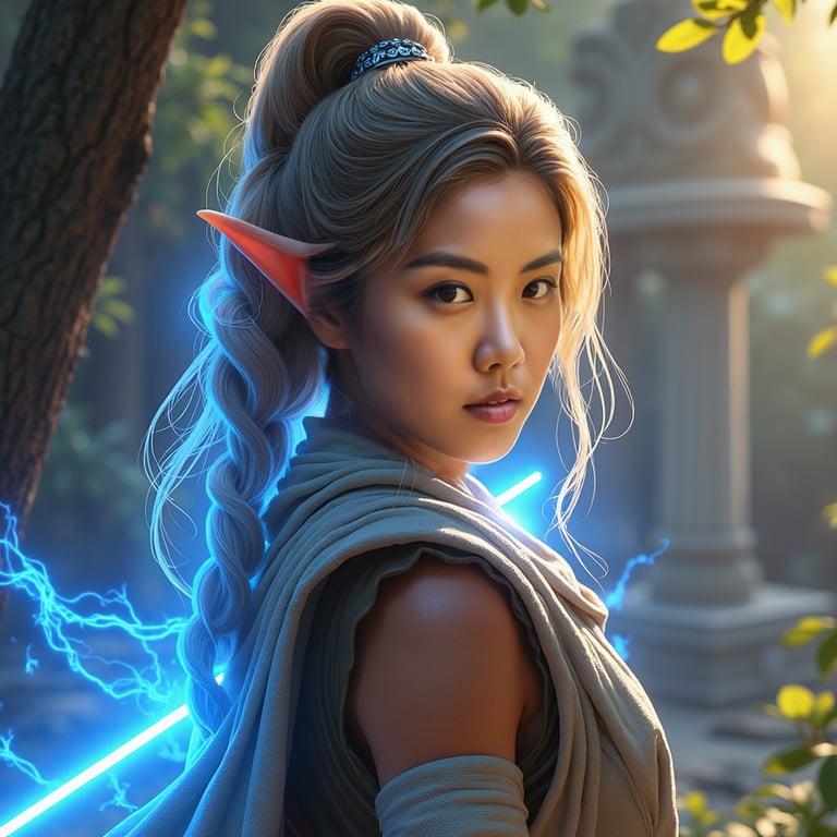 The glowing, ethereal forms of iconic female Jedi like Ahsoka Tano, Rey, and Lei