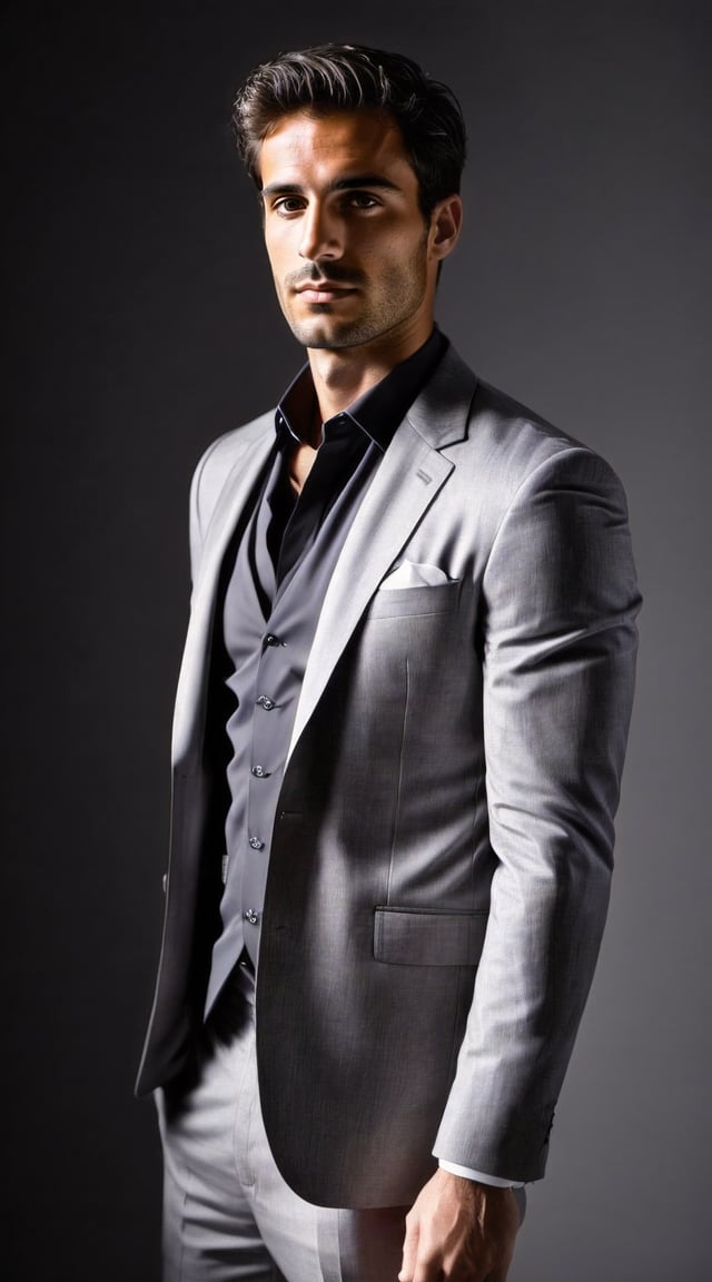 Confident man in suit, city backdrop, professional, bokeh.