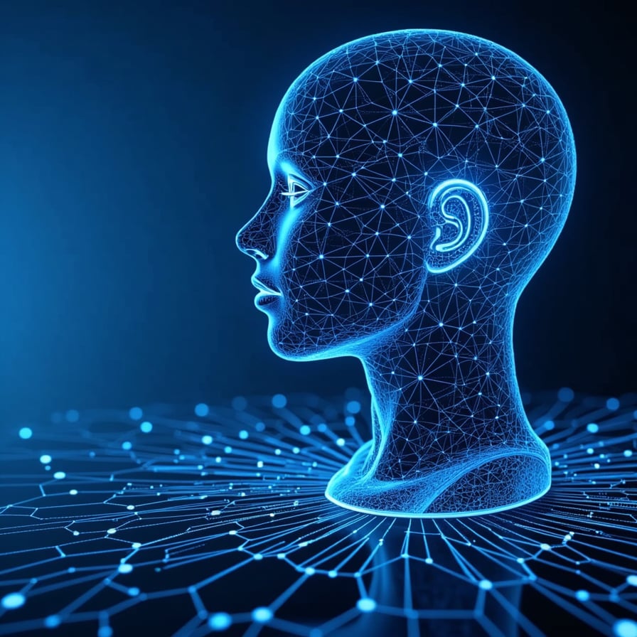 lean infographic showing AI market growth from 2023 to 2025, futuristic design, data points and upward graph lines, digital blue tones, high-resolution, minimal style