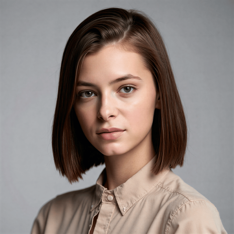 A highly realistic HDR passport photo of a woman in her mid-20s framed in a tigh