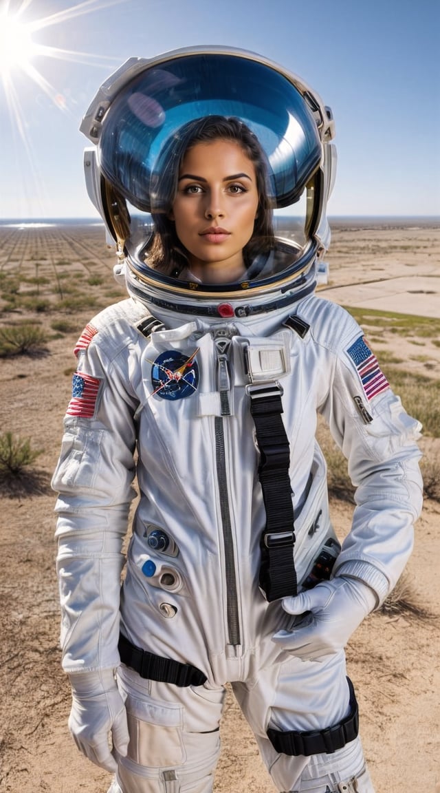 Heroic astronaut, white suit, Earth’s orbit backdrop, reflective visor.