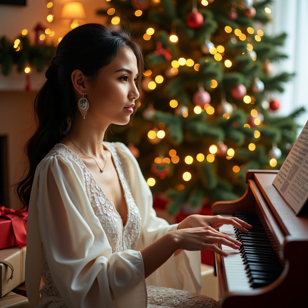 woman playing christmas music