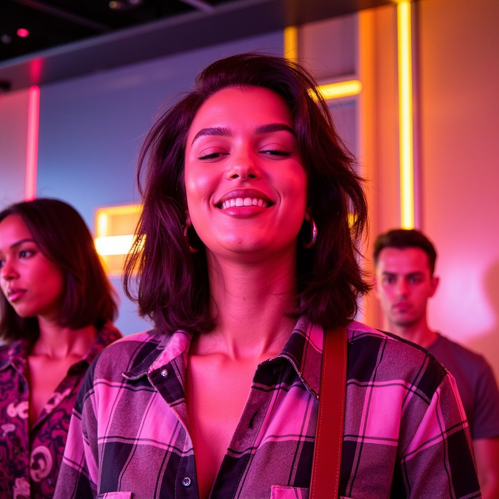 Portrait of an indie singer mid-song, eyes closed, gentle expression, soft stage spotlight on face, wearing plaid shirt with guitar strap visible — Ed Sheeran Play vibe