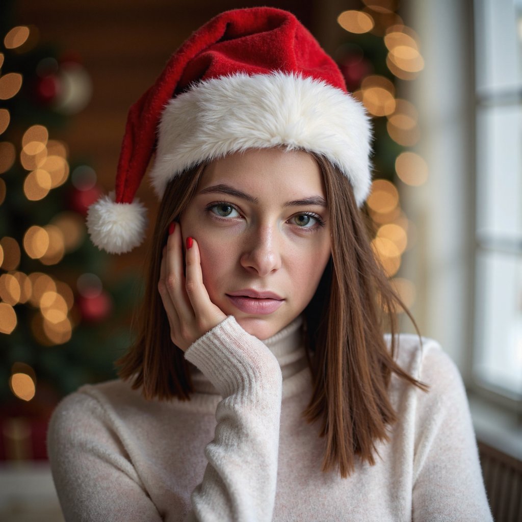 woman wearing a santa hat ready to celebrate christmas