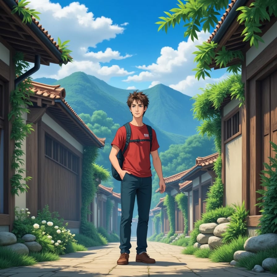 A detailed and exact visual replication of an iconic Studio Ghibli scene prominently featuring a male character, preserving the original colors, composition, atmosphere, and artistic style of the animation