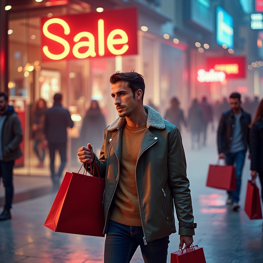 A collage of different shopping-themed images with a bold, eye-catching sale graphic overlay, including a blurred Victoria's Secret store background and a 'Sale' sign