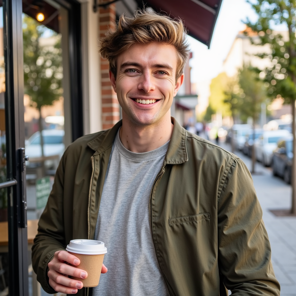 man, featured in a front-on headshot, wearing a soft grey tee with a subtle text
