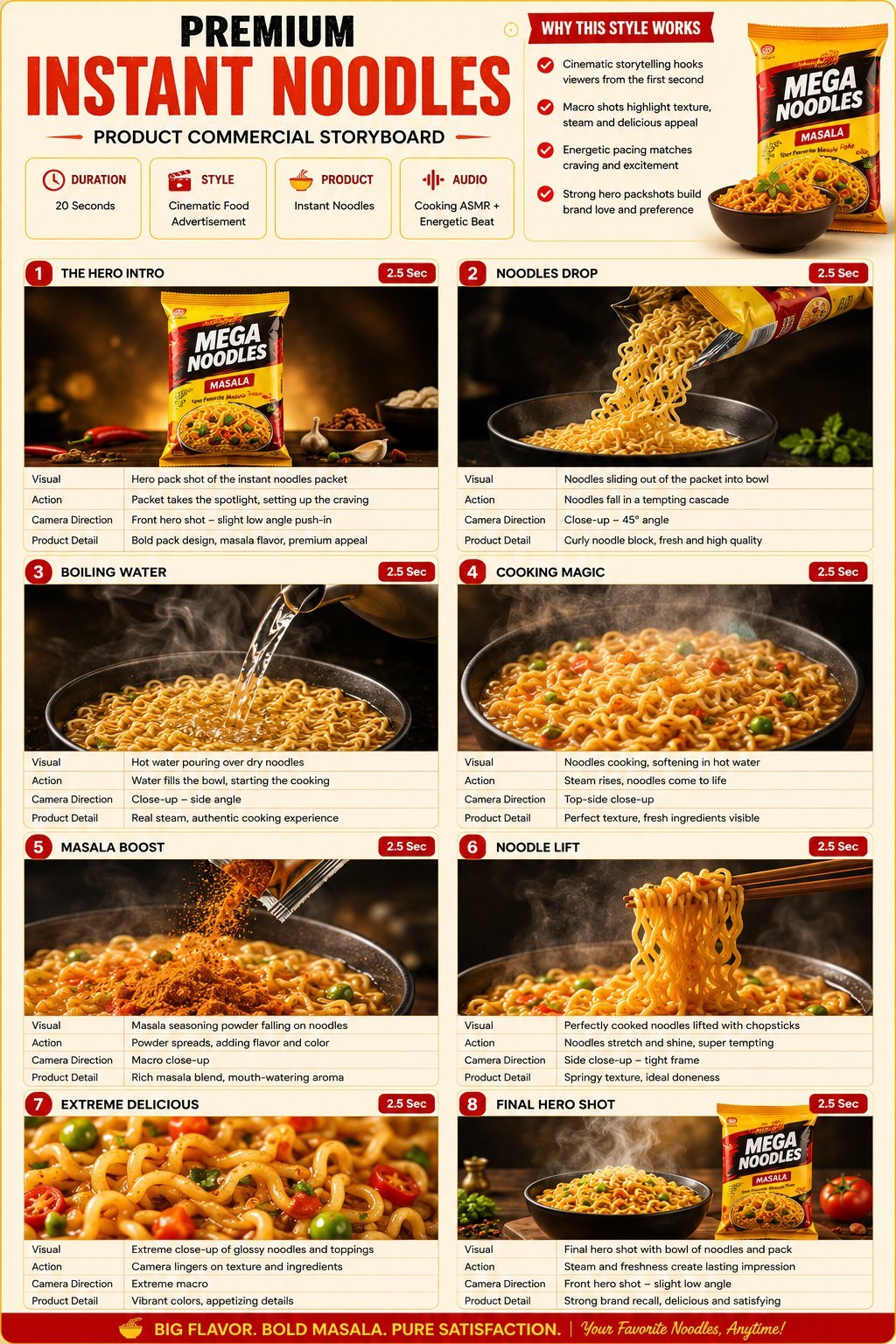 Premium Instant Noodles Product Commercial Storyboard